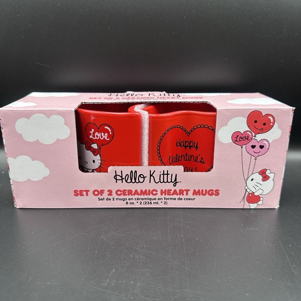 Hello Kitty Valentine Set of 2 Ceramic Heart Mugs NEW! Limited Edition